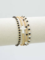 CB2349 4 Piece Glass, Pearl, Cross Bracelet Set: Red