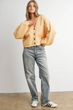 V-Neck Cuff Button-Up Long Sleeve Top - BMC7802: MARIGOLD