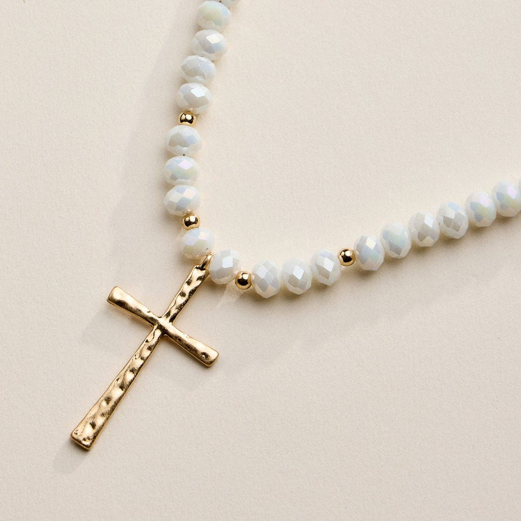 Beaded Cross Necklace with Gold Pendant: WT / ONE