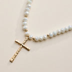 Beaded Cross Necklace with Gold Pendant: WT / ONE