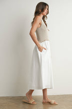 Striped Sleeveless Maxi Dress with Pockets - BMD7594: IVORY / IVORY