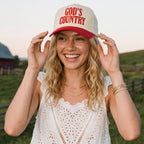 C.C GOD'S COUNTRY Letter on Two Tone Trucker Hat: Red