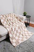 JCL4316 Super Lux Checkered Throw Blanket: Beige