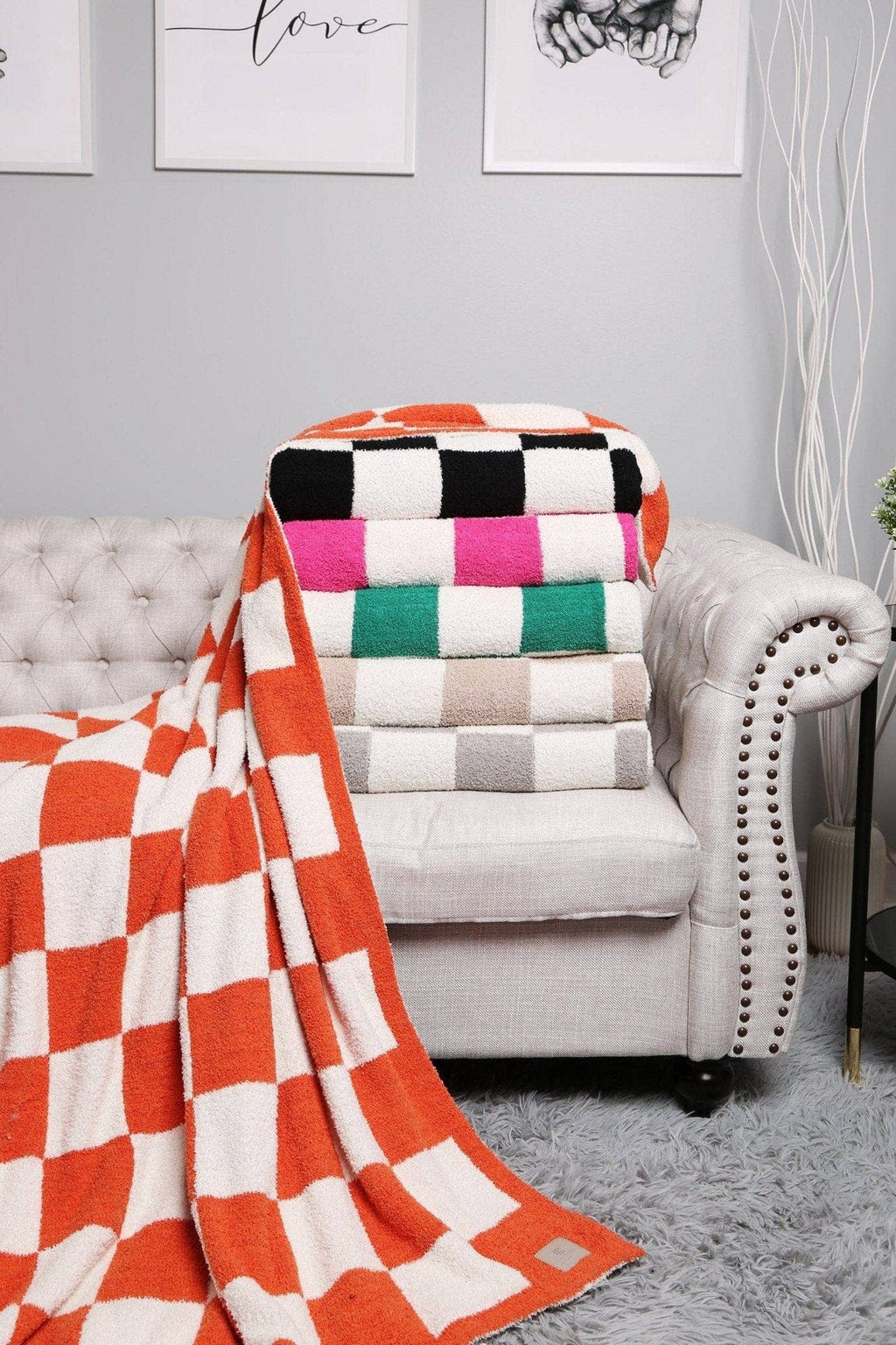 JCL4316 Super Lux Checkered Throw Blanket: Beige