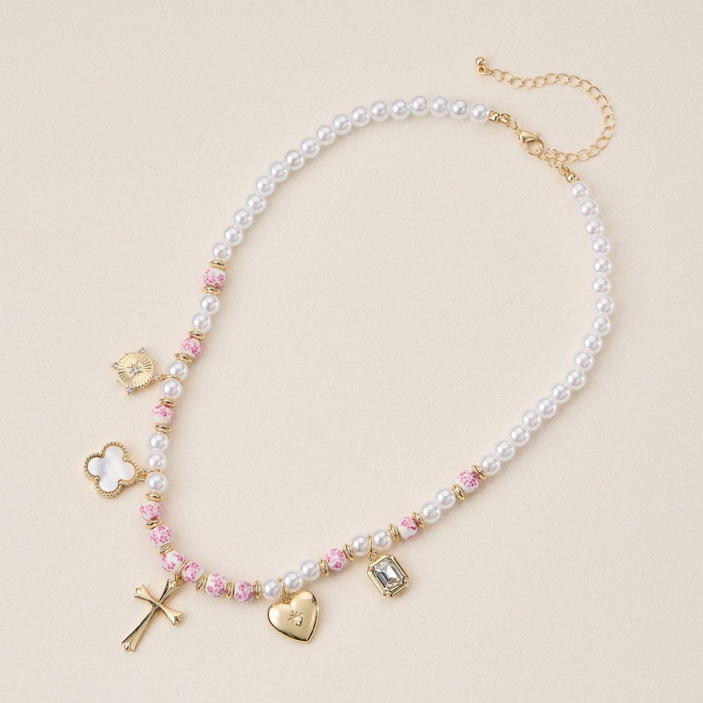 Faith & Love Pearl Ceramic Mixed Necklace: Pink / One / M-5SN11068