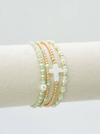 CB2349 4 Piece Glass, Pearl, Cross Bracelet Set: Red