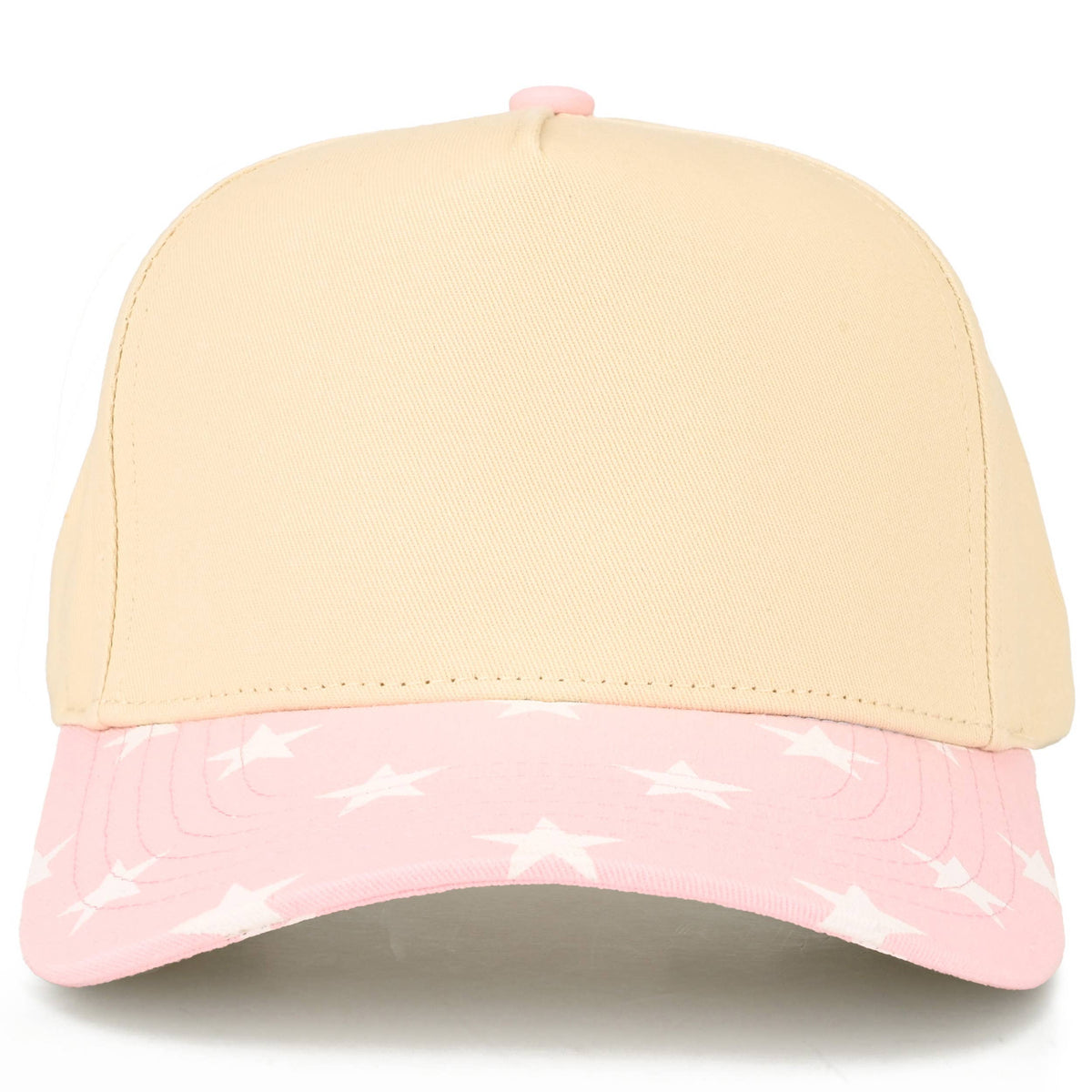 C.C Star Pattern on Brim Two Tone Trucker Hat: Light Pink