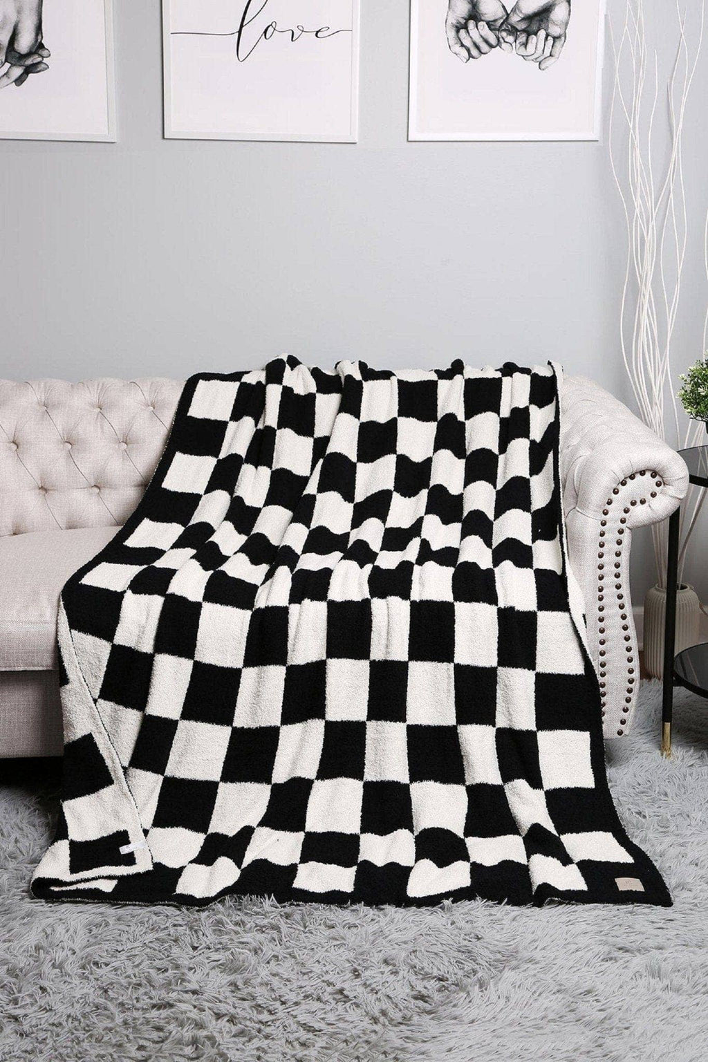 JCL4316 Super Lux Checkered Throw Blanket: Beige