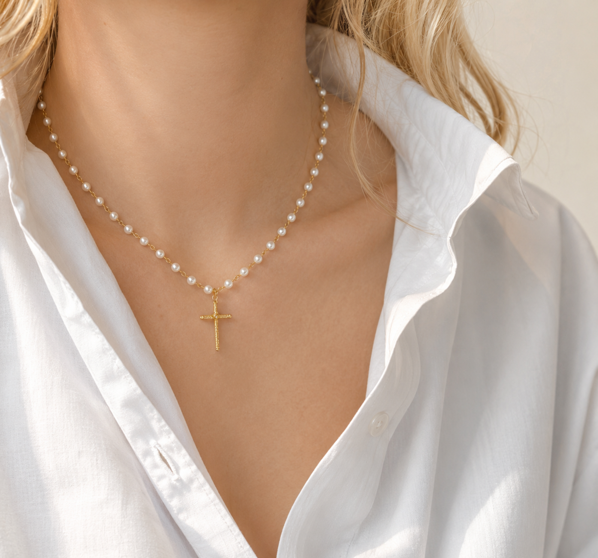 Cabled Cross Pendant Necklace