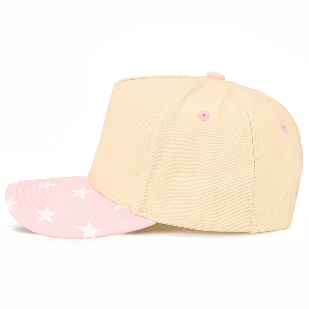 C.C Star Pattern on Brim Two Tone Trucker Hat: Light Pink