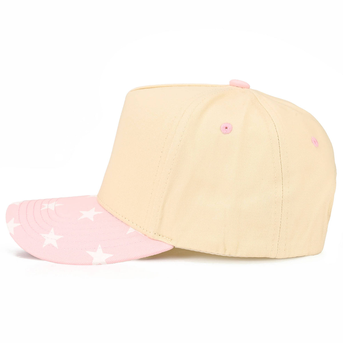 C.C Star Pattern on Brim Two Tone Trucker Hat: Light Pink