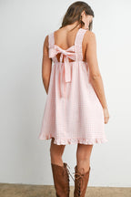 Back-Tie Smocked Yoke Ruffle Hem Dress