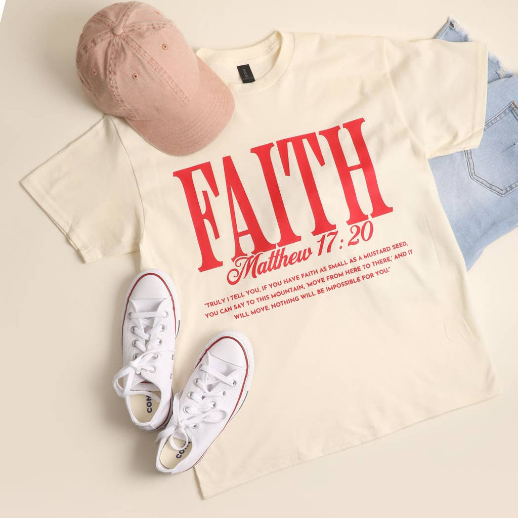 FAITH Mathew 17:20 Heavy Cotton T-Shirt: OFF WHITE