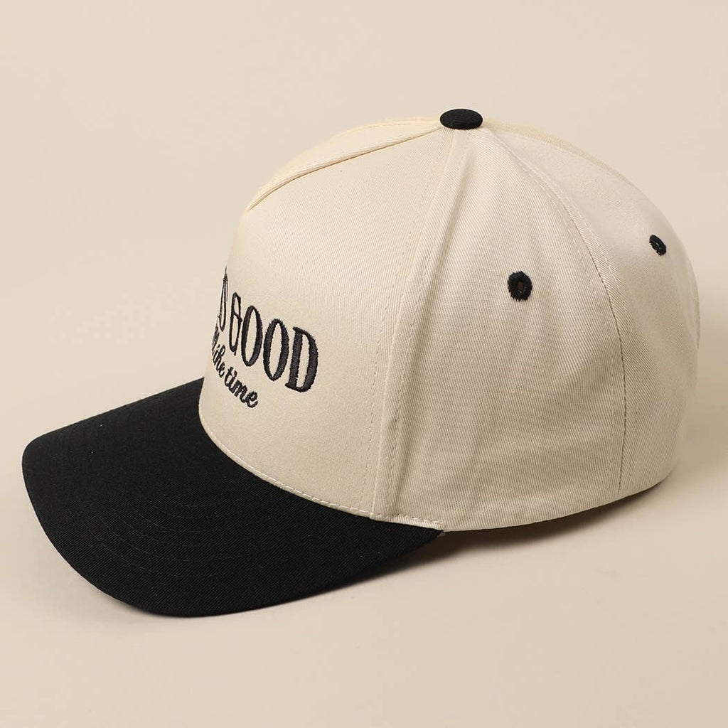 God Is Good All The Time Embroidery Trucker Hat: Black / ONE SIZE
