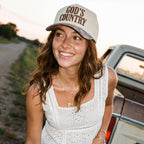 C.C GOD'S COUNTRY Letter on Two Tone Trucker Hat: Red