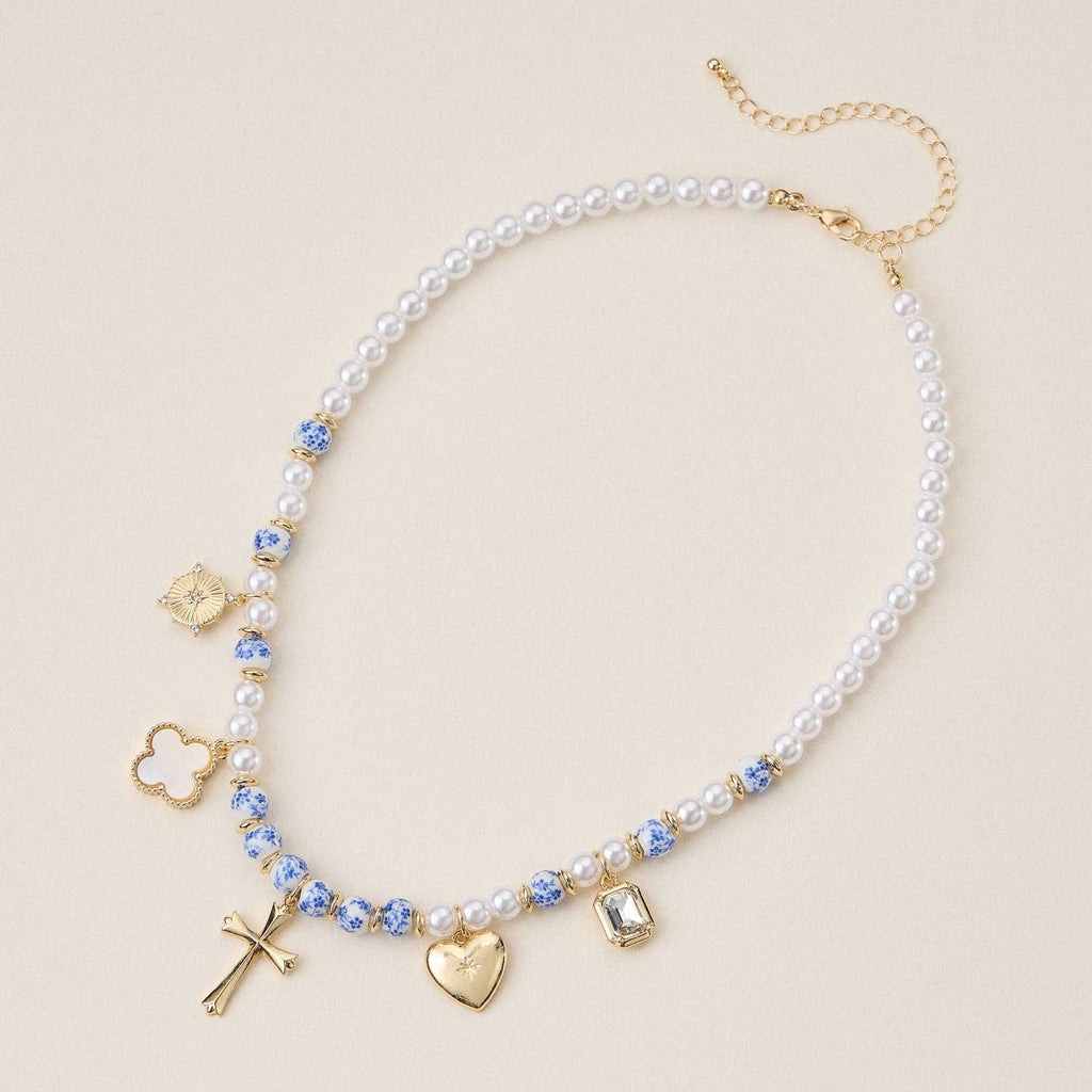 Faith & Love Pearl Ceramic Mixed Necklace: Pink / One / M-5SN11068