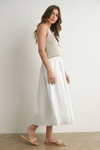 Striped Sleeveless Maxi Dress with Pockets - BMD7594: IVORY / IVORY