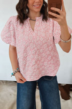 Textured Floral Puff Sleeve Blouse
