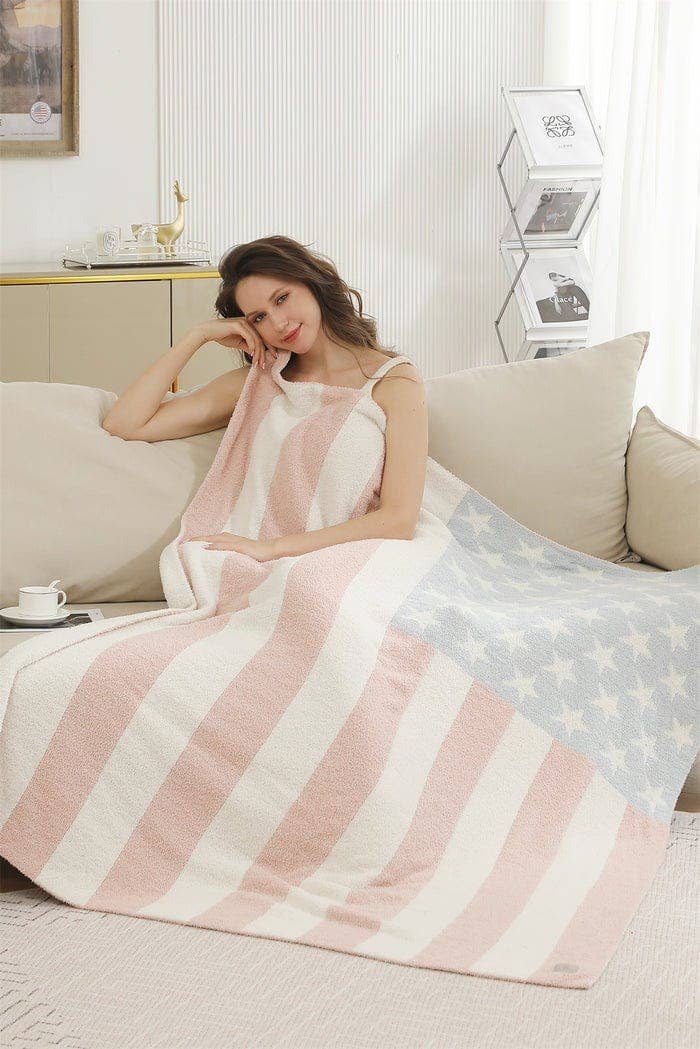 JCL4331 Super Lux American Flag Throw Blanket: Pink Blue