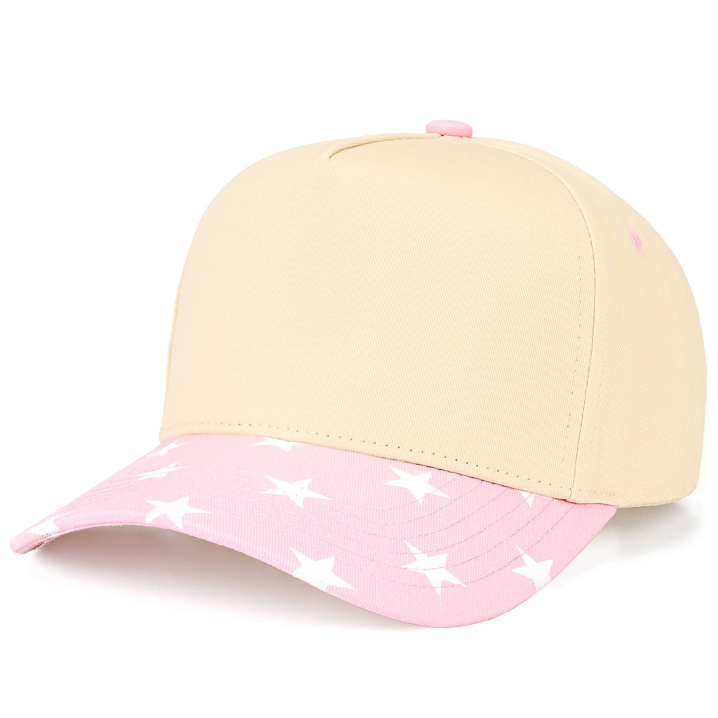 C.C Star Pattern on Brim Two Tone Trucker Hat: Light Pink