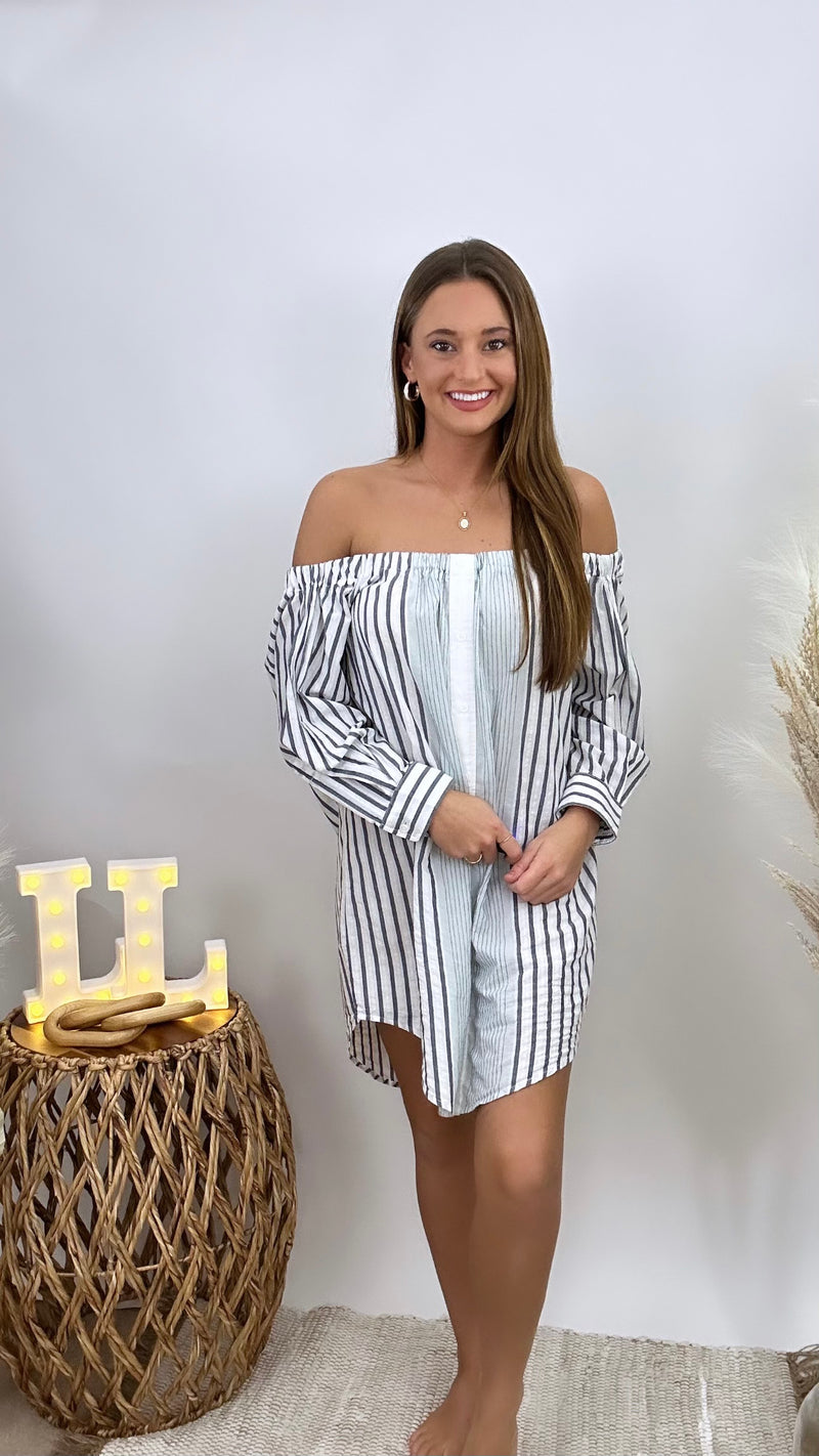 Off the Shoulder Navy/White Striped Top/Dress