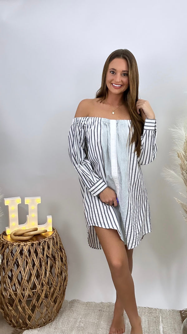 Off the Shoulder Navy/White Striped Top/Dress