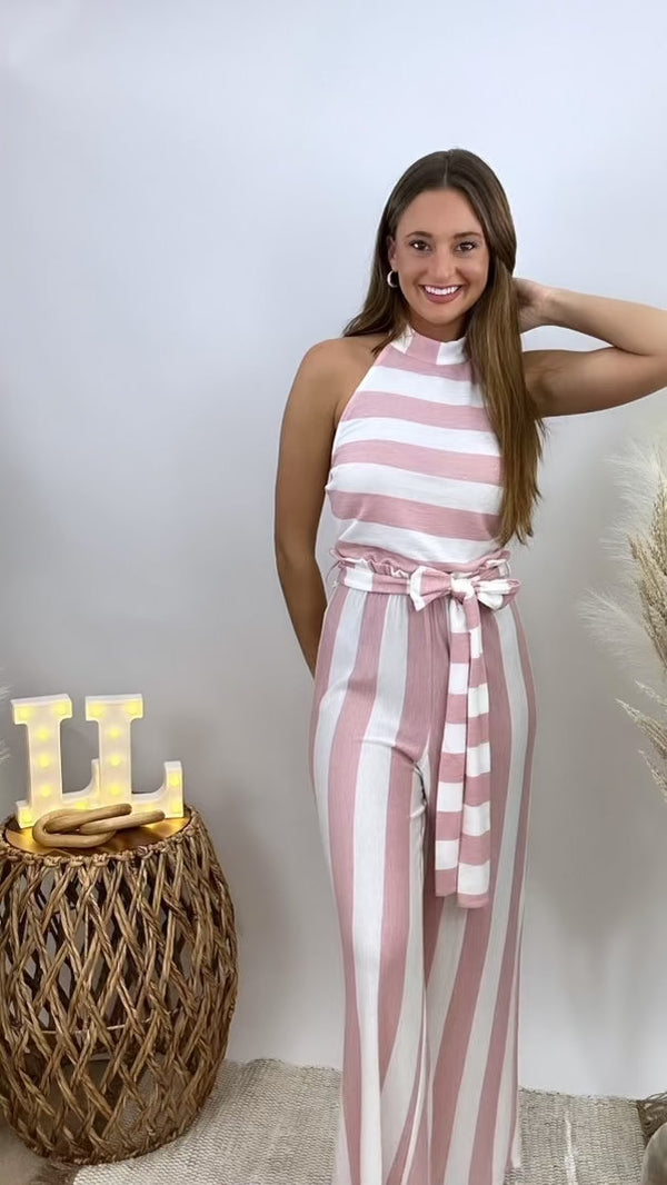 Pink/White Striped Jumpsuit