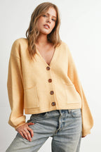 V-Neck Cuff Button-Up Long Sleeve Top - BMC7802: MARIGOLD