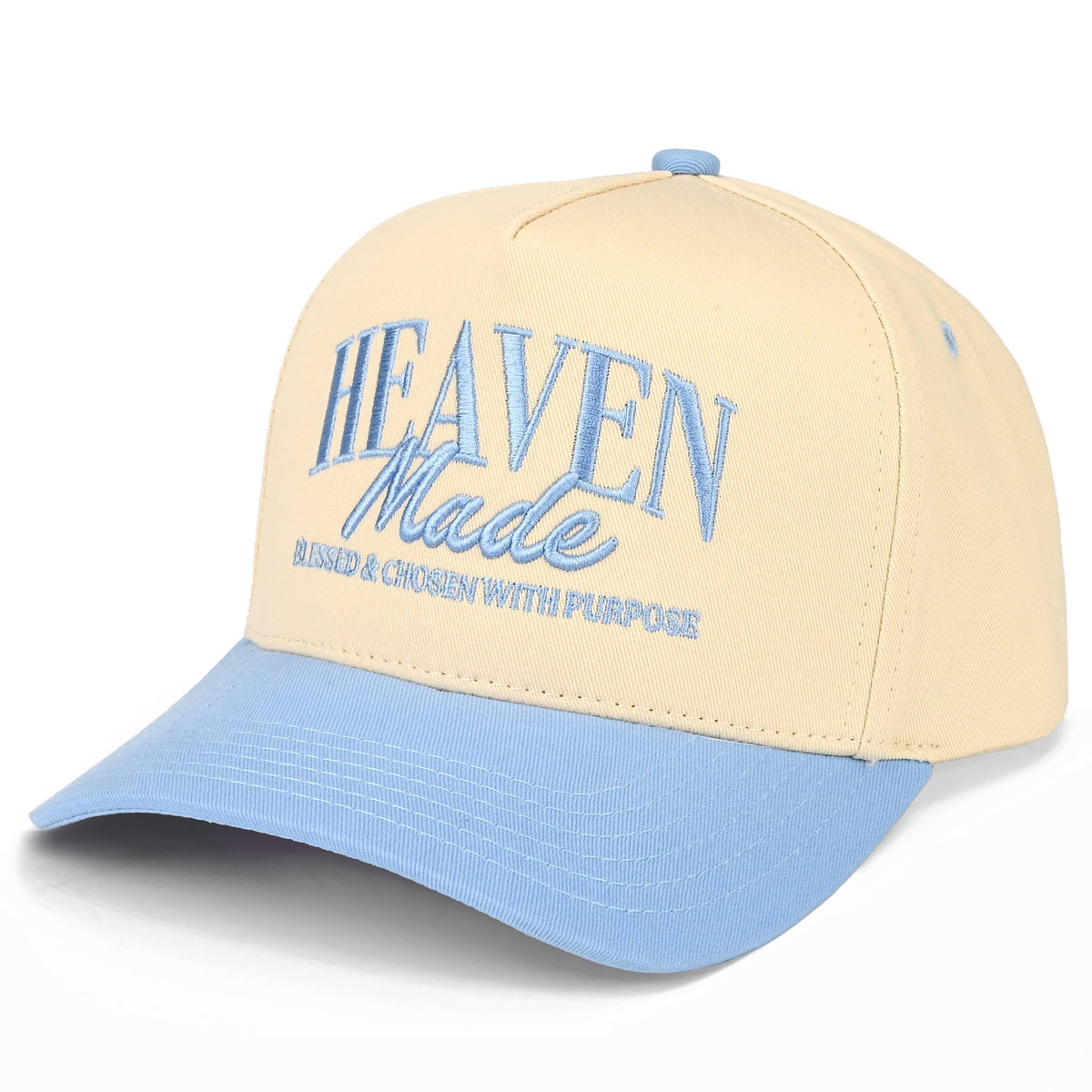 C.C HEAVEN MADE Letter Embroidered Trucker Hat: Sky Blue