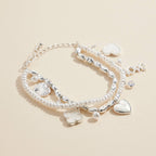 Pearl Charm Layered Bracelet | Heart Clover Love Charms