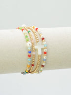 CB2349 4 Piece Glass, Pearl, Cross Bracelet Set: Red