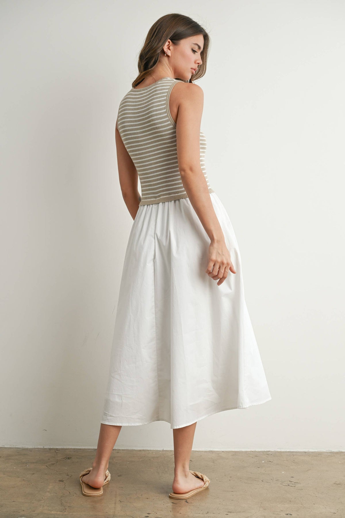 Striped Sleeveless Maxi Dress with Pockets - BMD7594: IVORY / IVORY