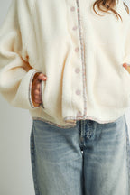 Fall Cozy Snap Mock Neck Sherpa Fleece Jacket - BMJ7547: IVORY / MULTI
