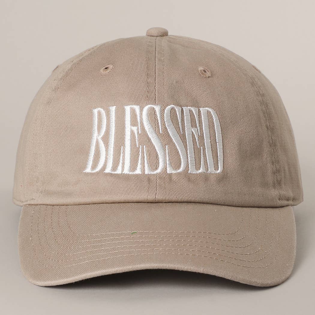 BLESSED Lettering Embroidery Baseball Cap: KHAKI / One Size