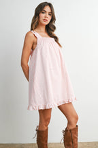 Back-Tie Smocked Yoke Ruffle Hem Dress