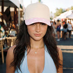 C.C Star Pattern on Brim Two Tone Trucker Hat: Light Pink
