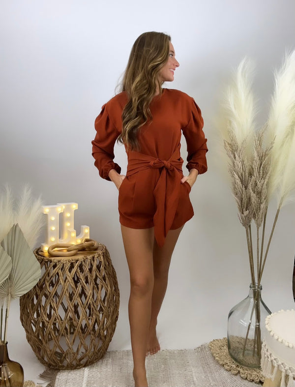 Long Sleeve Romper with Sash