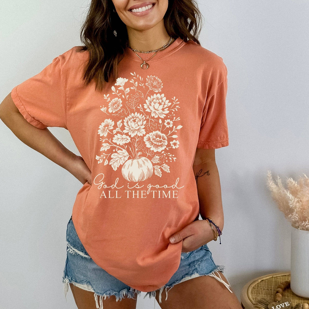 All The Time God Is Good Fall Graphic Tee - Christian Tee: Yam