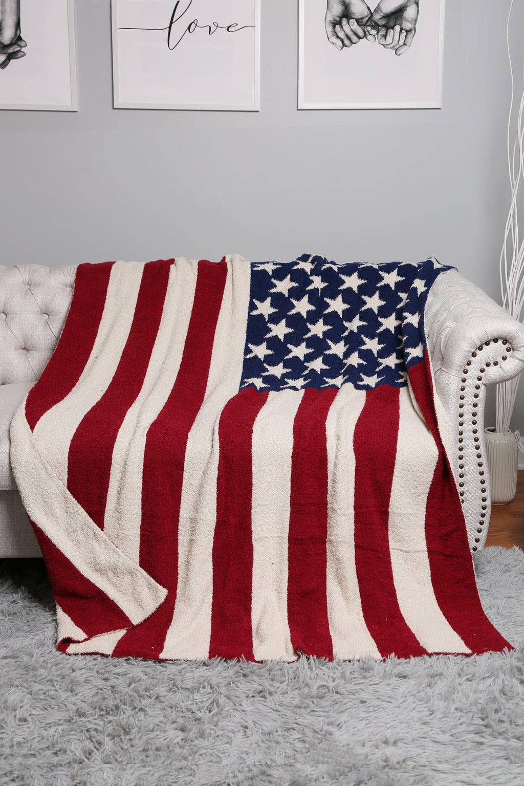 JCL4331 Super Lux American Flag Throw Blanket: Pink Blue