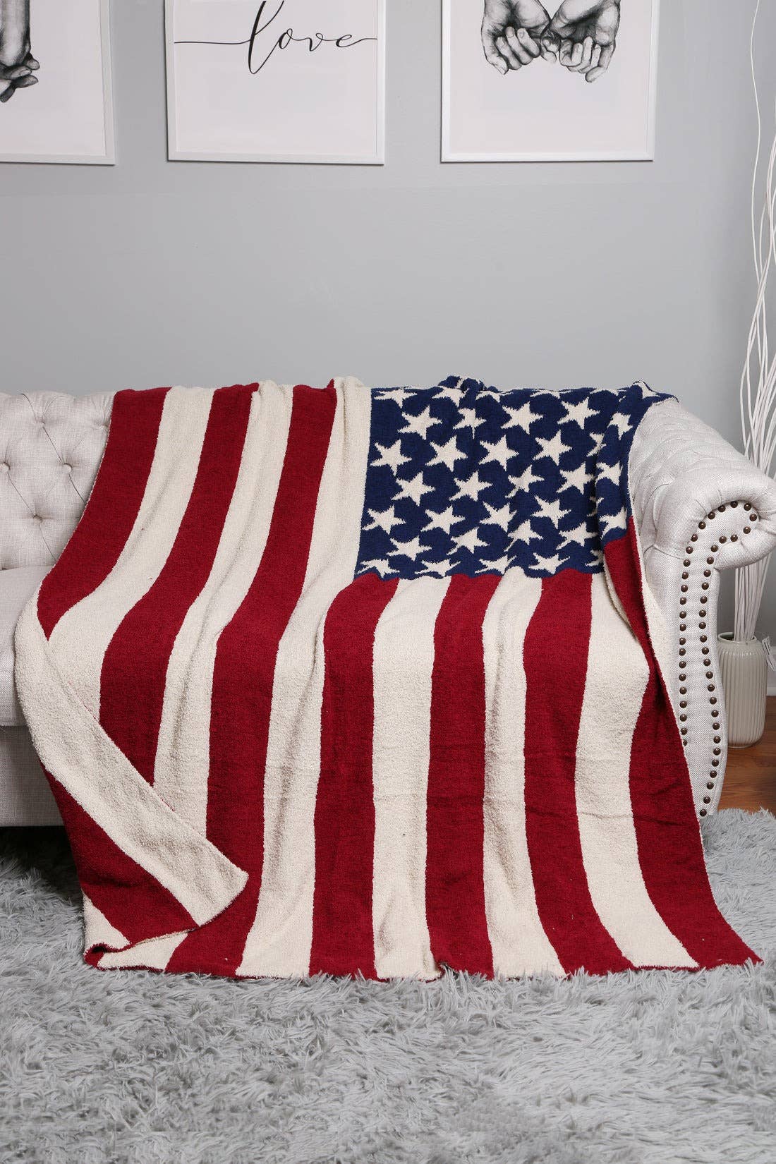 JCL4331 Super Lux American Flag Throw Blanket: Pink Blue