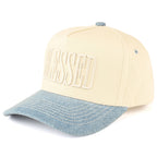 C.C BLESSED Letter Embroidered Two Tone Trucker Cap: Denim