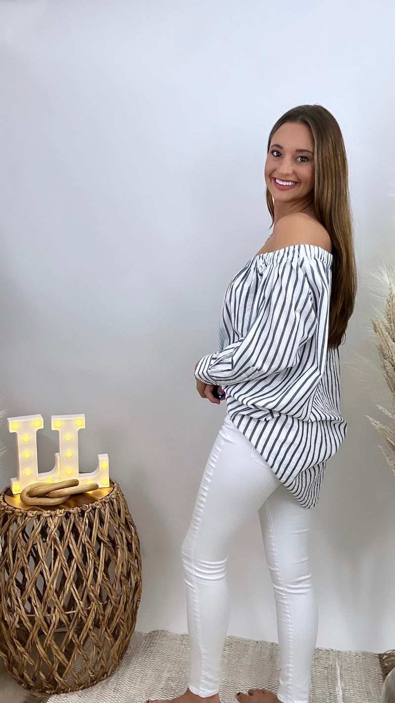 Off the Shoulder Navy/White Striped Top/Dress