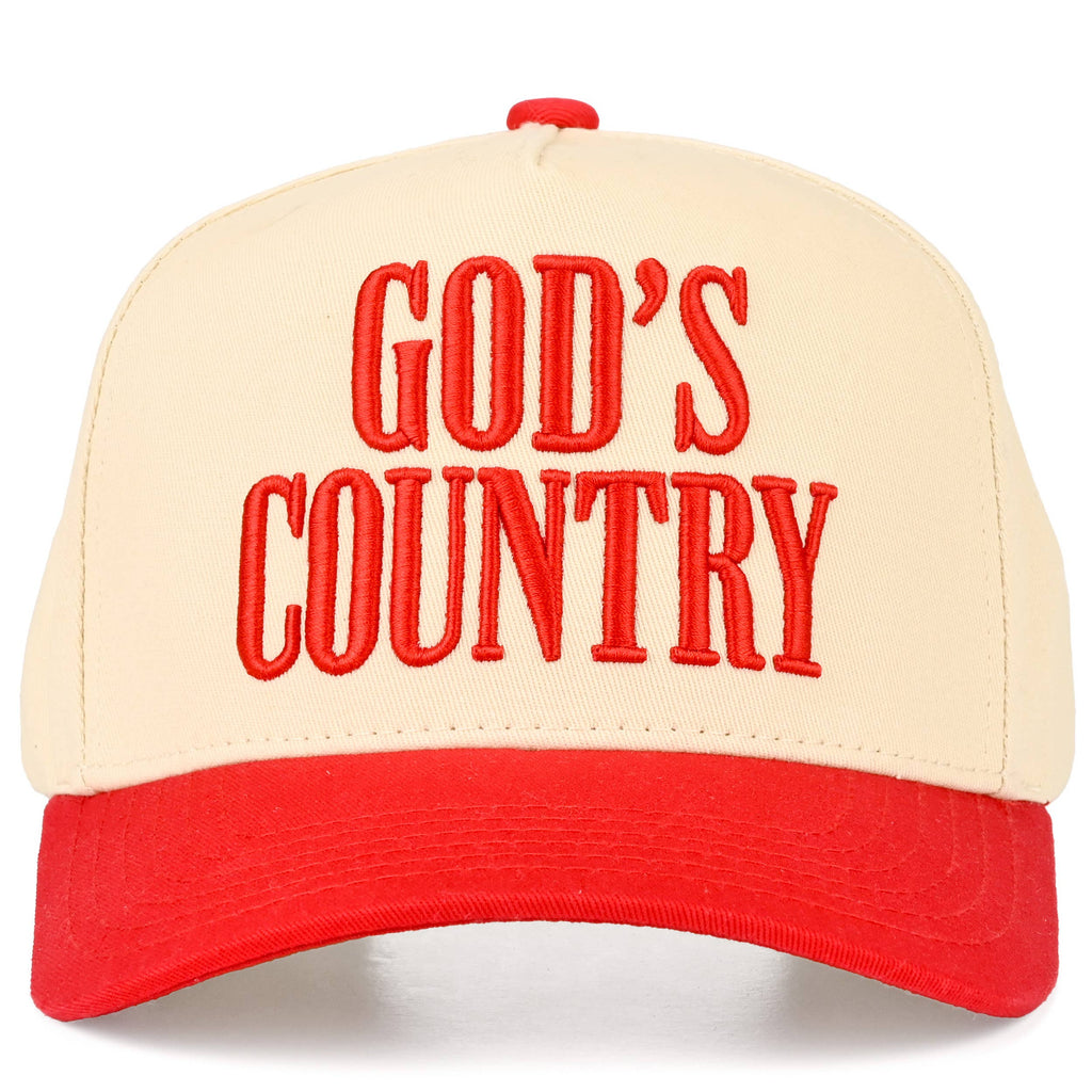 C.C GOD'S COUNTRY Letter on Two Tone Trucker Hat: Red