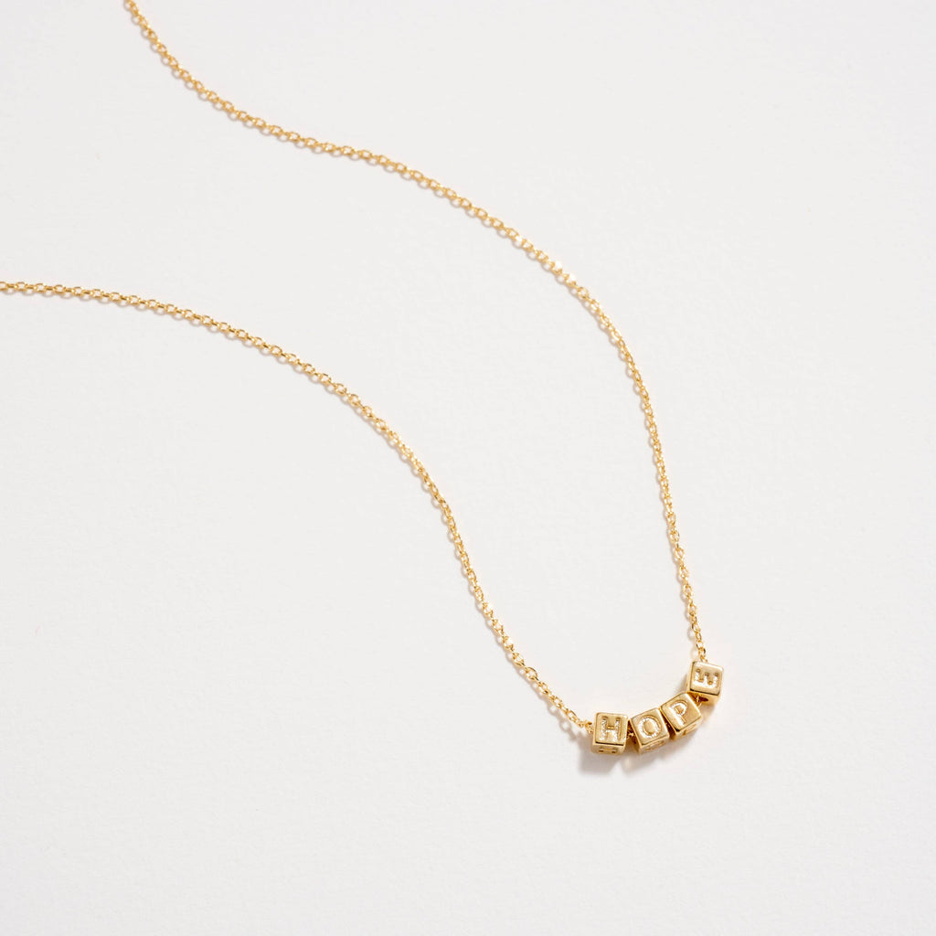 “Hope” Cube Letter Necklace – 18K Gold Dipped Minimalist Necklace: GD / ONE
