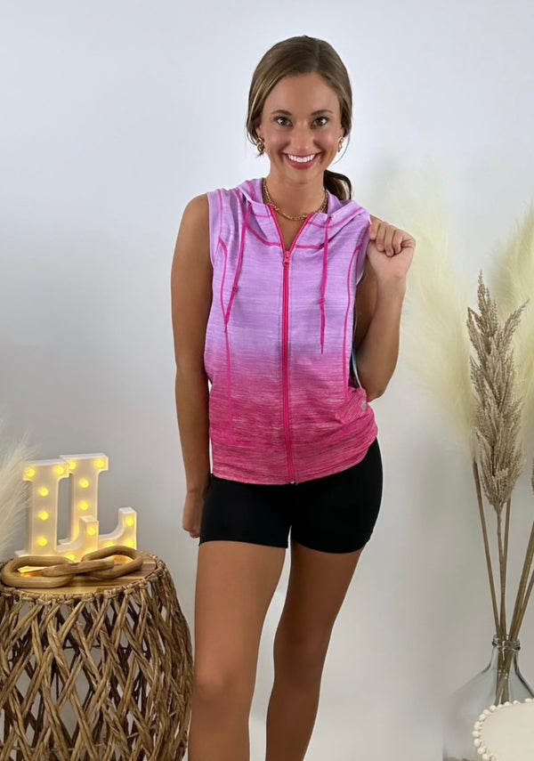 Pink Ombre Hooded Active Vest