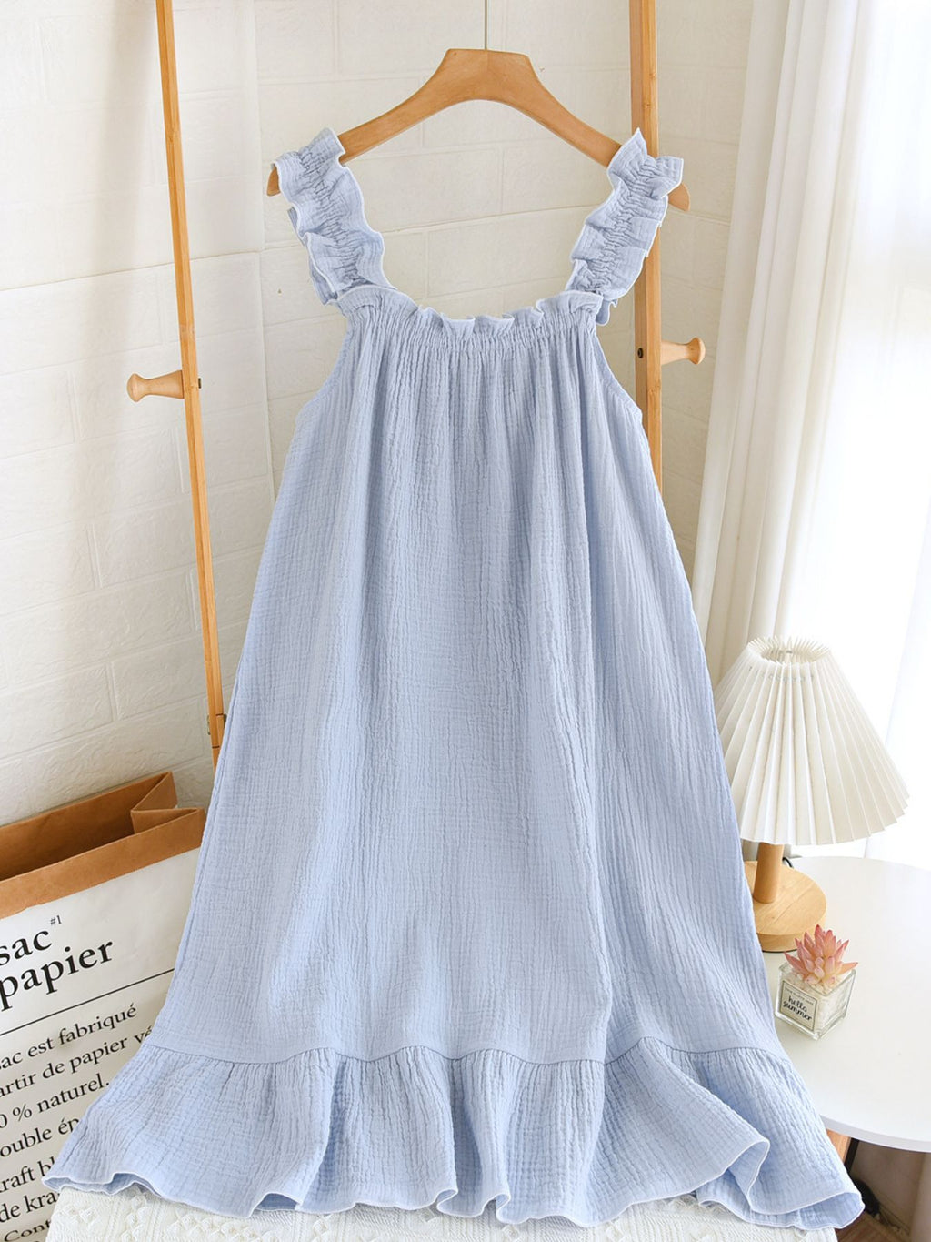 Frill Pocketed Square Neck Wide Strap Dress
