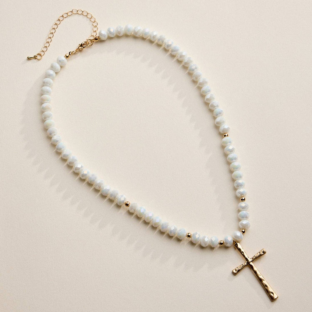 Beaded Cross Necklace with Gold Pendant: WT / ONE