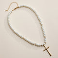 Beaded Cross Necklace with Gold Pendant: WT / ONE