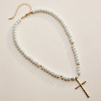 Beaded Cross Necklace with Gold Pendant: WT / ONE