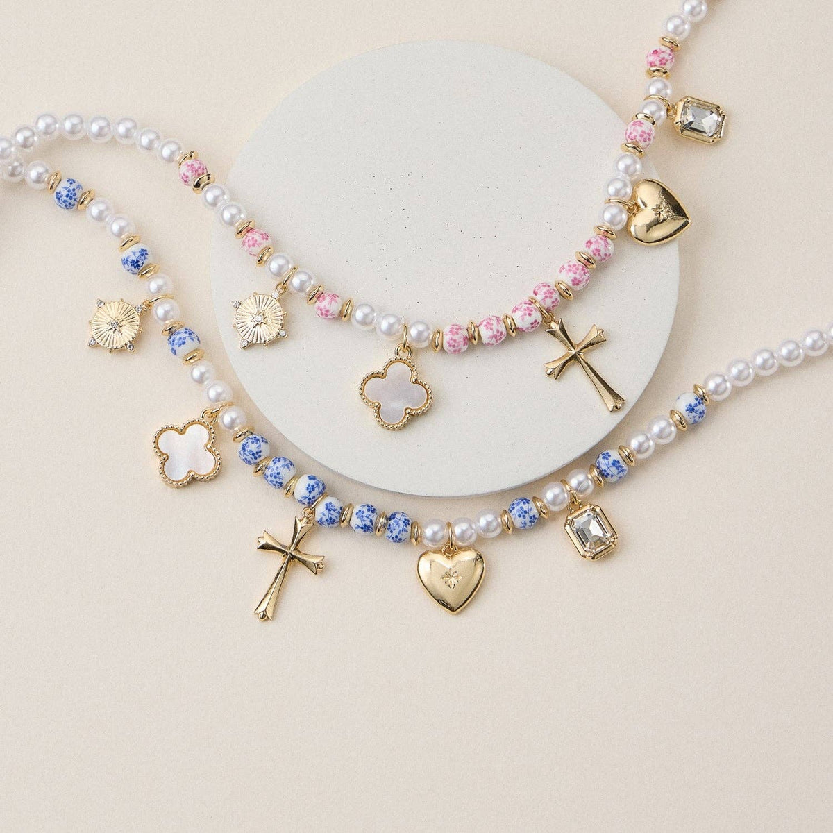 Faith & Love Pearl Ceramic Mixed Necklace: Pink / One / M-5SN11068